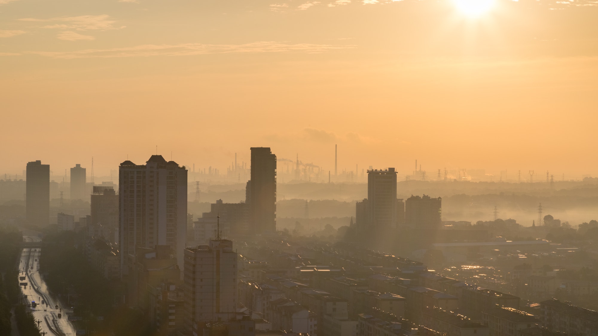 industrial city skyline in morning