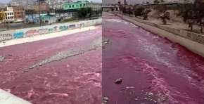 La coloración rojiza del río Rímac ha causado alarma entre los habitantes de Lima. Foto: Captura.