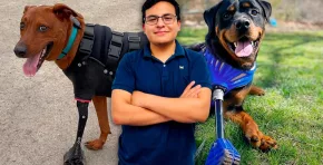 A través de Dog Motion Studio, el emprendimiento que lidera en UTEC, Héctor López combina bioingeniería, escaneo anatómico e impresión 3D para crear prótesis funcionales que están revolucionando la rehabilitación animal en el Perú. Foto: Stakeholders.