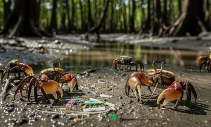 Investigación científica demuestra que los cangrejos violinistas actúan como “ingenieros del ecosistema” al transformar microplásticos en manglares contaminados, aunque este fenómeno podría aumentar la presencia de nanoplásticos con efectos aún desconocidos.