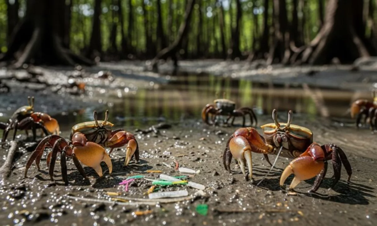 Investigación científica demuestra que los cangrejos violinistas actúan como “ingenieros del ecosistema” al transformar microplásticos en manglares contaminados, aunque este fenómeno podría aumentar la presencia de nanoplásticos con efectos aún desconocidos.